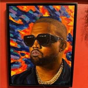 Kanye West 17” x 21” Oil Abstract Signature Painting Portrait With Frame